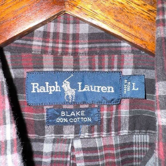 Polo Ralph Lauren Blake Black Madras S/S Button Down Shirt L - Picture 2 of 8